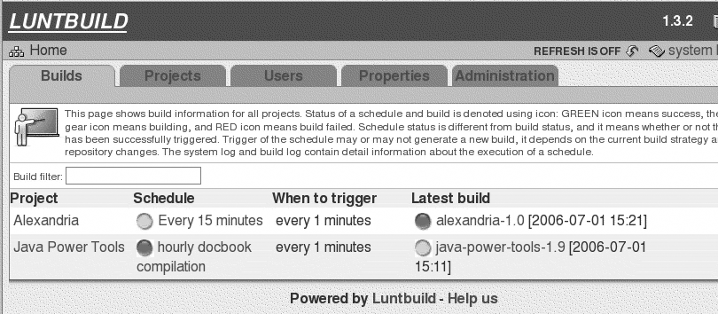 Displaying build results