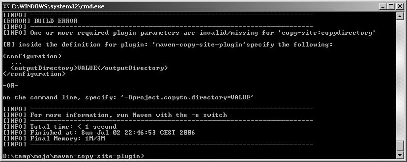 Shows the error indicating we are missing the parameter outputDirectory and a possible solution