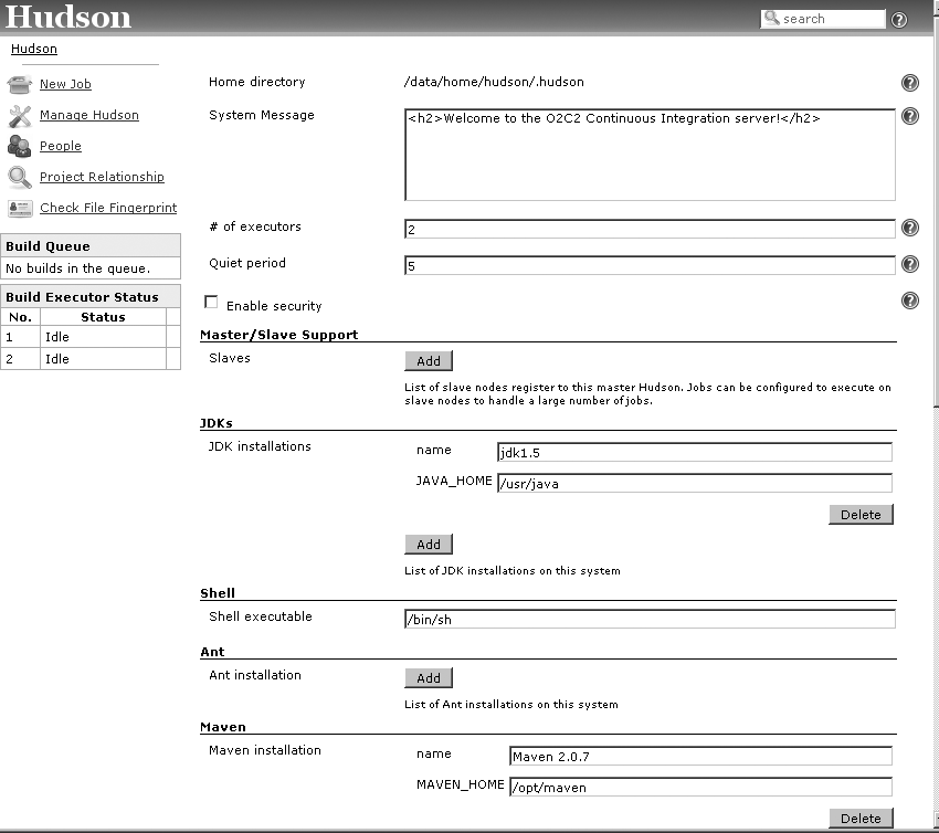 The Hudson administration screen