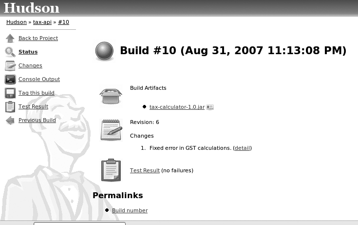 Displaying the details of a particular build