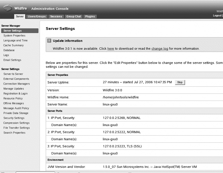 The Openfire Administration Console