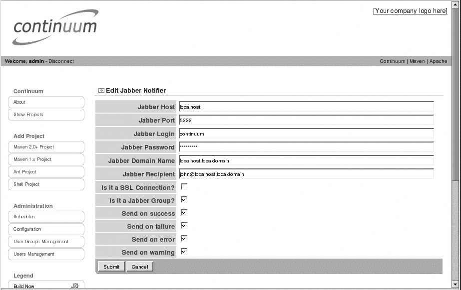 Using Jabber notification in Continuum