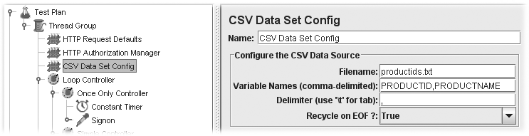 Setting up a CSV data set