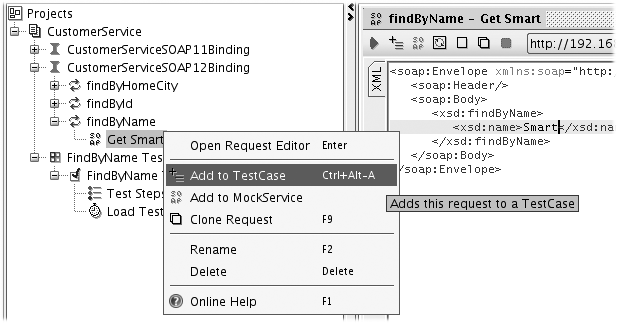 Inserting a new request in a test case