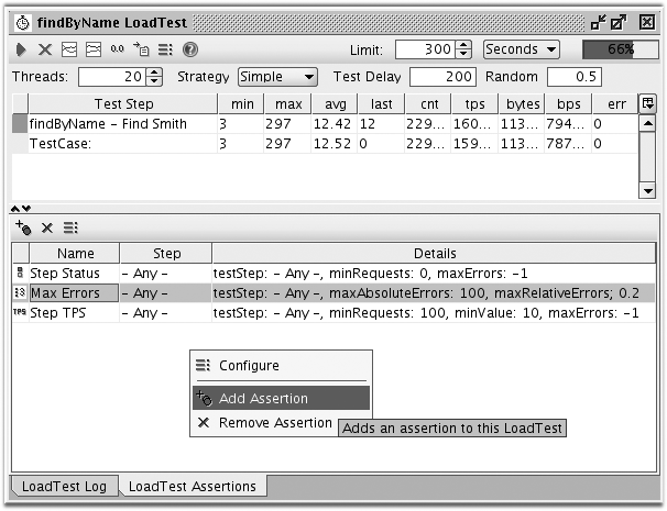 Assertions in a load test