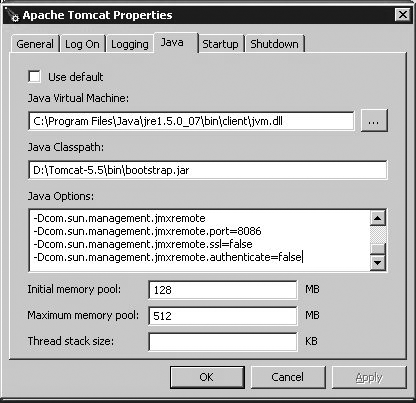 Configuring Tomcat to enable JMX monitoring