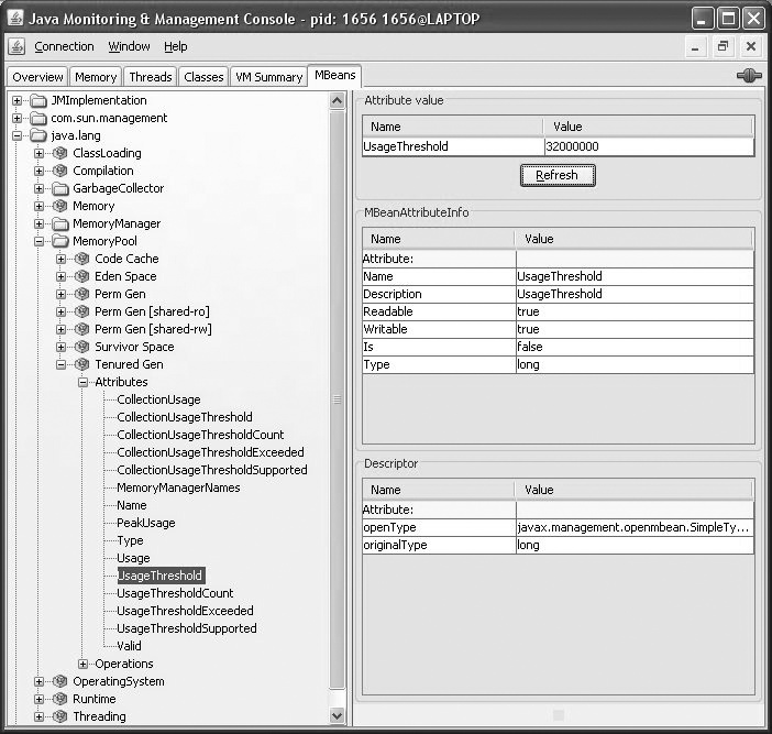 Setting up a threshold value using JMX