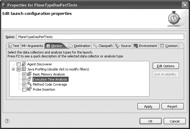 Launch configuration properties for a TPTP profile