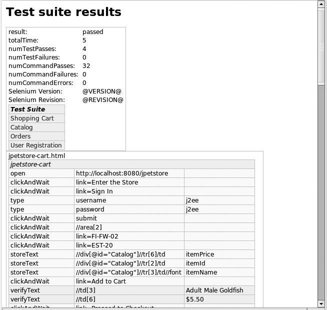 The report generated by the <selenese> Ant task