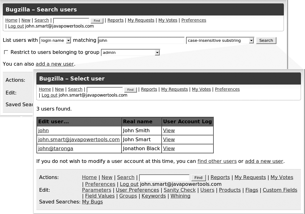 Managing Bugzilla user accounts