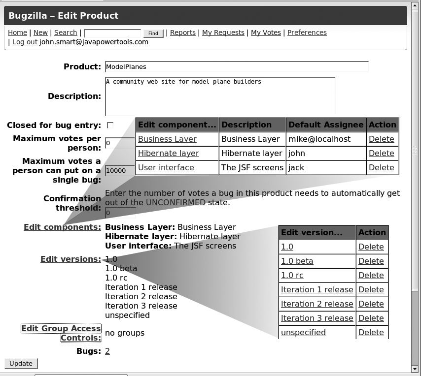 Managing products in Bugzilla