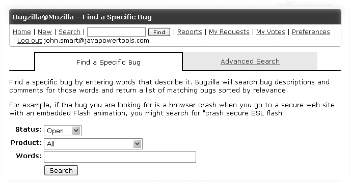 Selecting a classification during bug entry