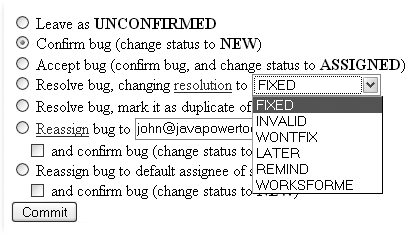 Updating a bug status