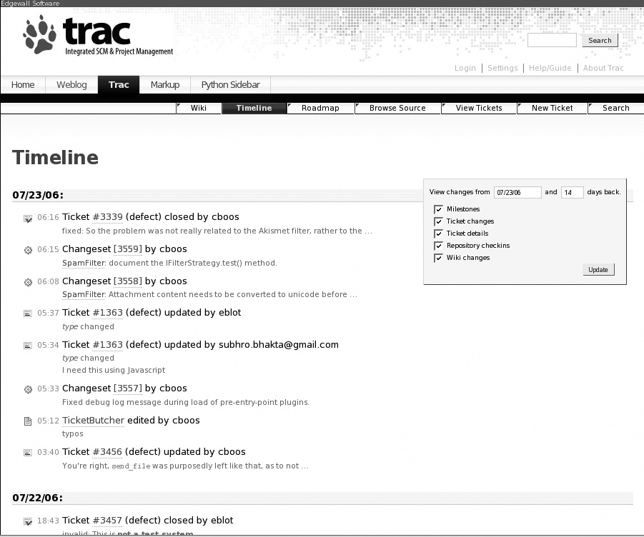 The Trac Timeline view