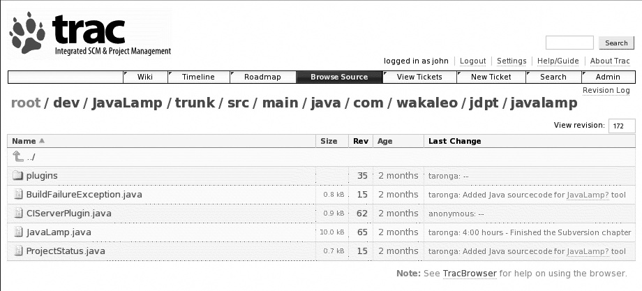 Browsing the source code repository