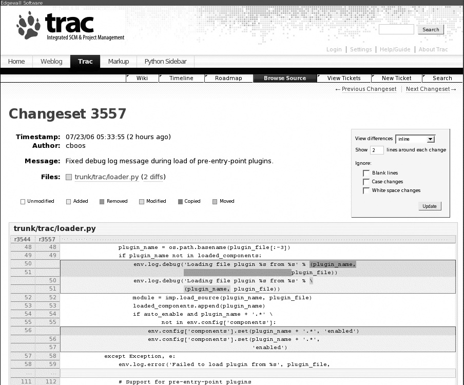 Viewing changes in the source code