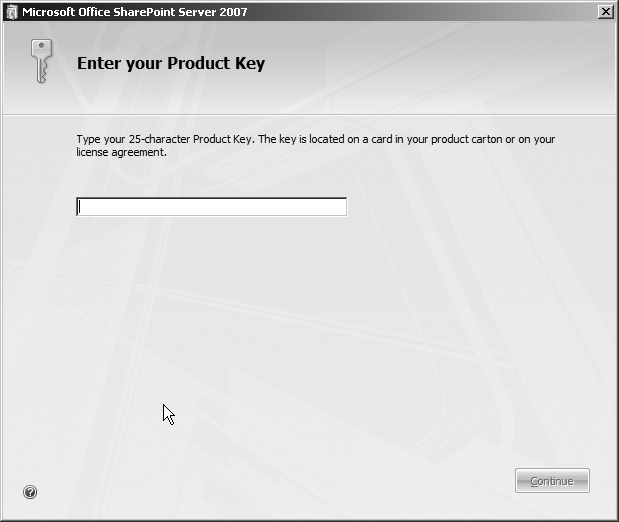 Product key input screen