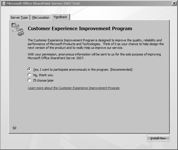 Customer Experience Improvement Program options