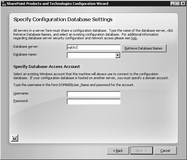 Click Retrieve Database Names