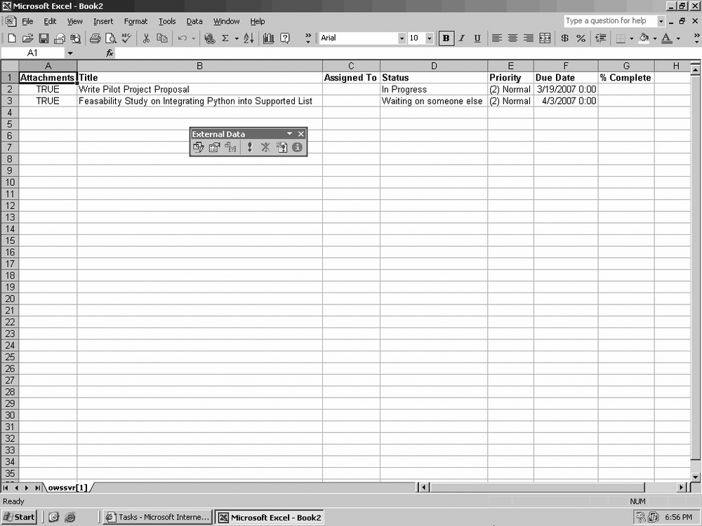 List data shown in Excel