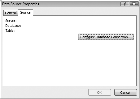 Database configuration screen