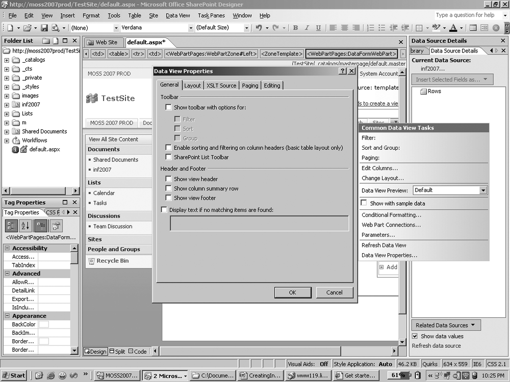 Data View Properties dialog box