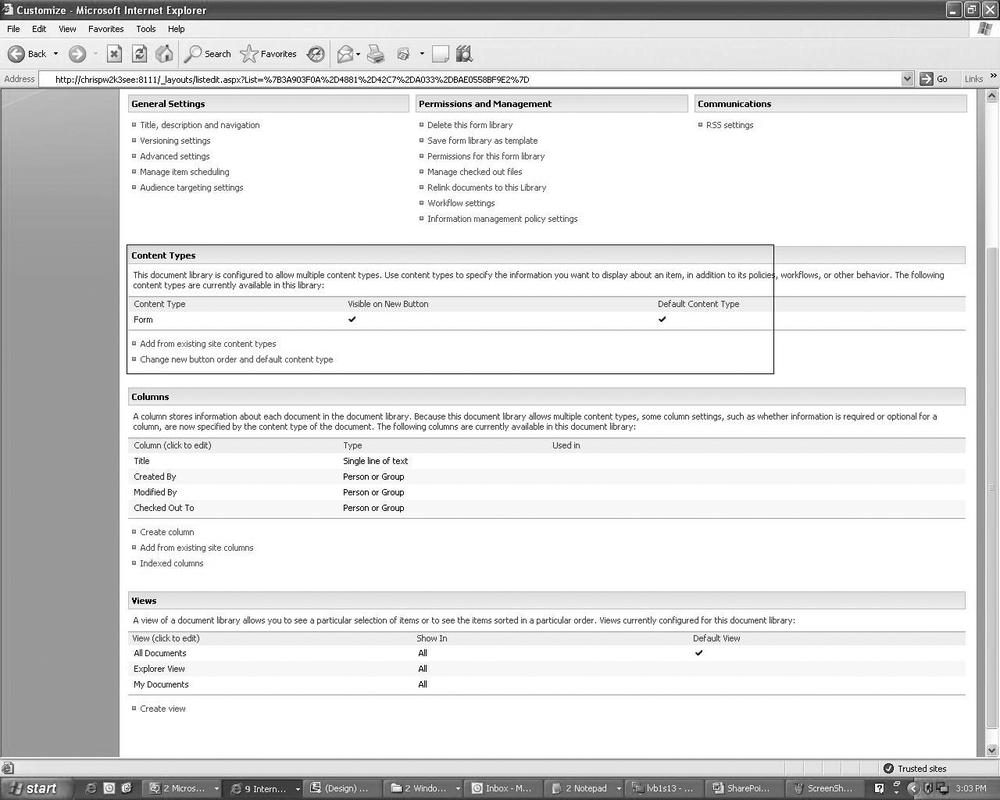 Configuring content types in the Document Library