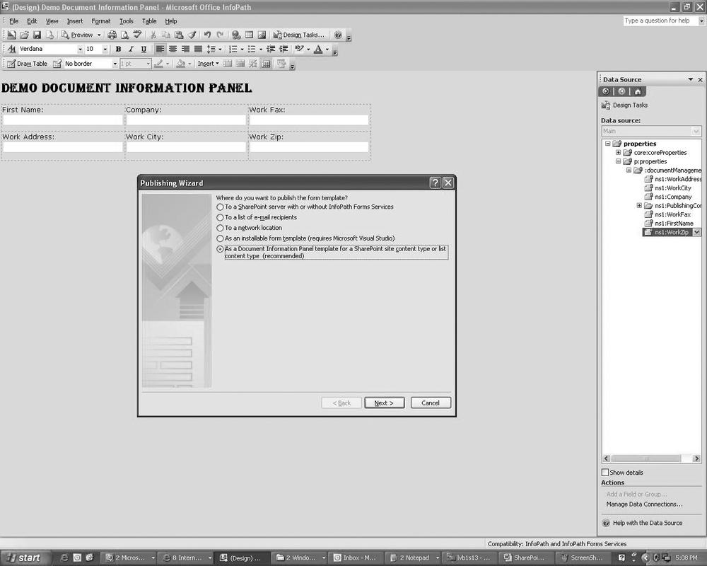 Deploying the Document Information Panel in SharePoint 2007