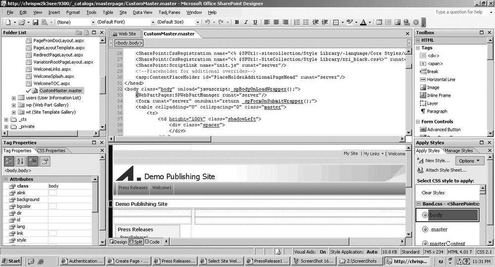 Publishing site in SharePoint Designer 2007