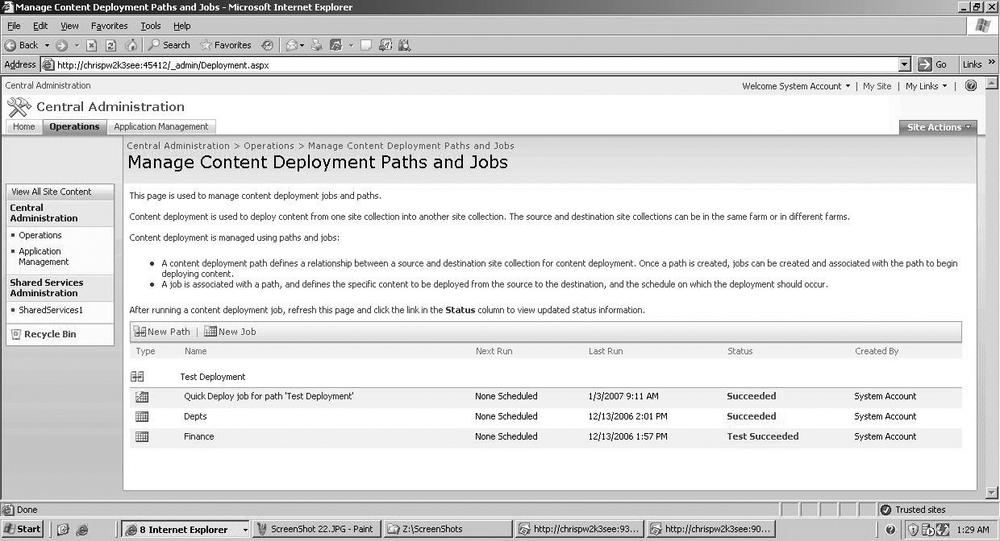 Content Deployment settings page