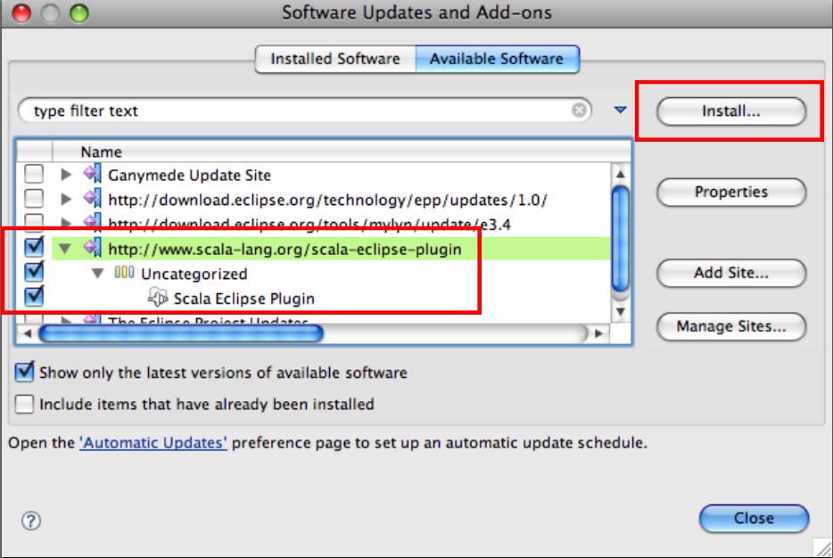 The Software Updates and Add-ons dialog