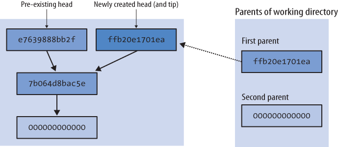 After a commit made while synced to an older changeset