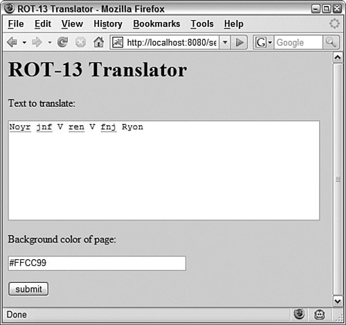 A web page generated by the ColorServlet servlet.