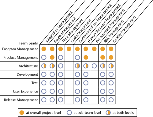 Example of various levels of team leads’ project management responsibilities