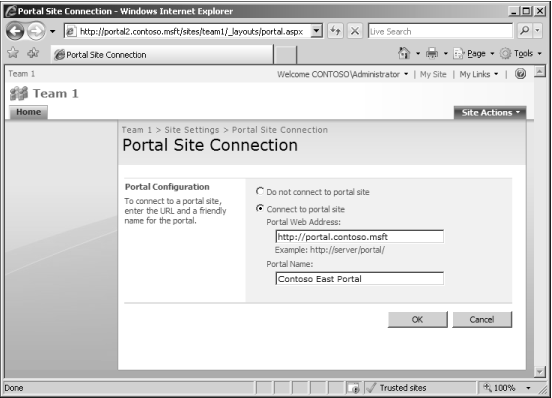 You must manually configure Portal Site connections to enable breadcrumb trails to the Portal URL.
