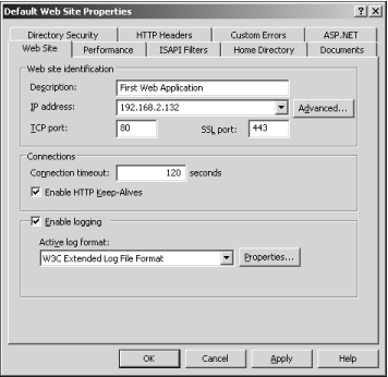 To assign an IP Address to a Web application in IIS Manager, right-click on the Web site name, choose Properties, and then choose the Web Site tab.