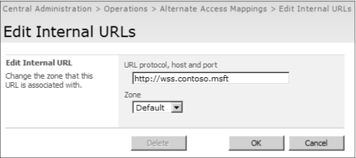 If not using the default server name, you should modify the internal URL when assigning IP addresses to Web applications.