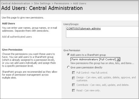 Use caution when adding or customizing permissions for server Farm Administrators.