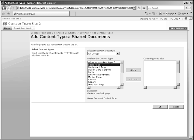 You can add multiple content types for use in a single document library or list.