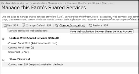 Select the Change Associations tab to modify default Web application associations.