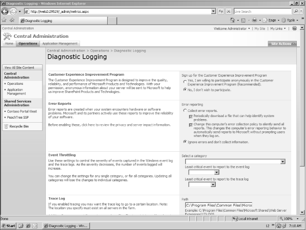 These are the default settings for Diagnostic Logging.