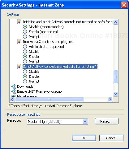 The property window used to change the security settings in Internet Explorer