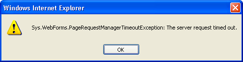The timeout message box for asynchronous requests that time out