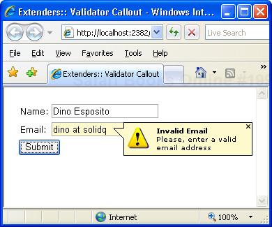 The ValidatorCallout extender in action