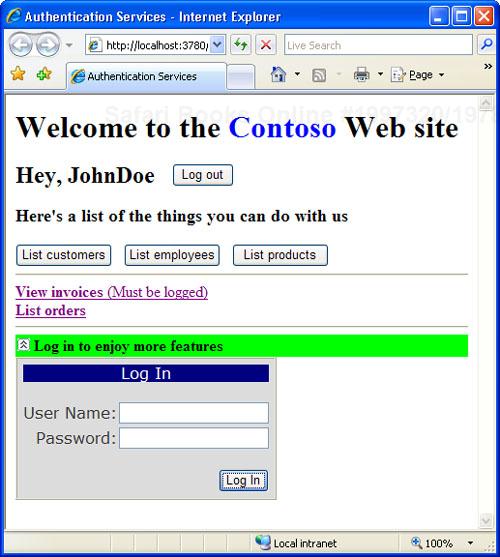 A typical user interface when the current user is logged in