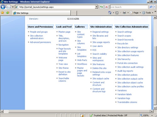 Site Collection Administration Settings