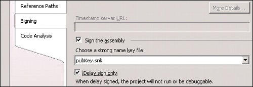 Delay Signing Settings option within a Visual Studio project