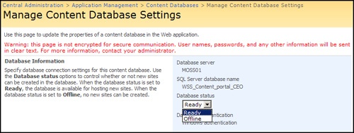 Taking a database offline