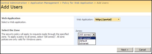 The URL for a particular zone is not shown during policy application.