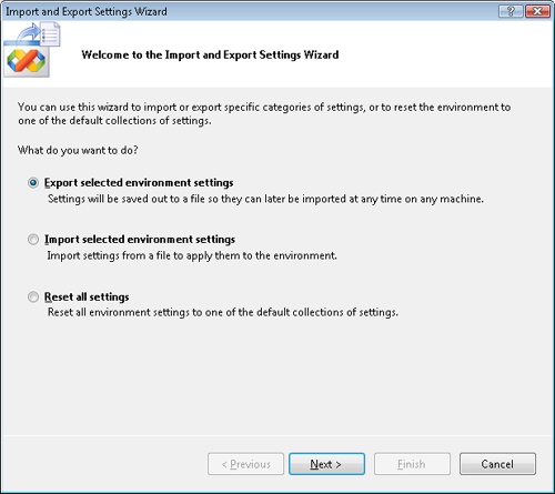 The Import And Export Settings Wizard